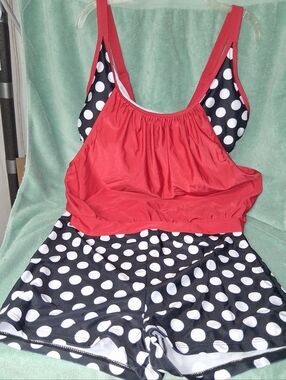 Red & Black Polka Dot Two-Piece Swim Romper